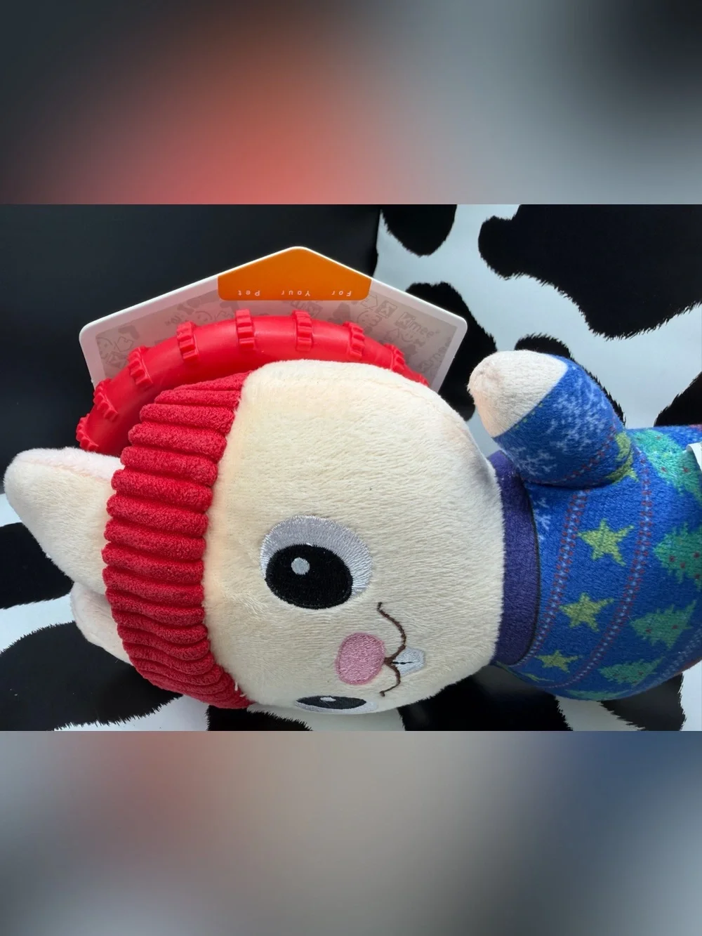 Kimee Holiday Bunny Plush with Red Headband Squeaky Durable Dog Toy